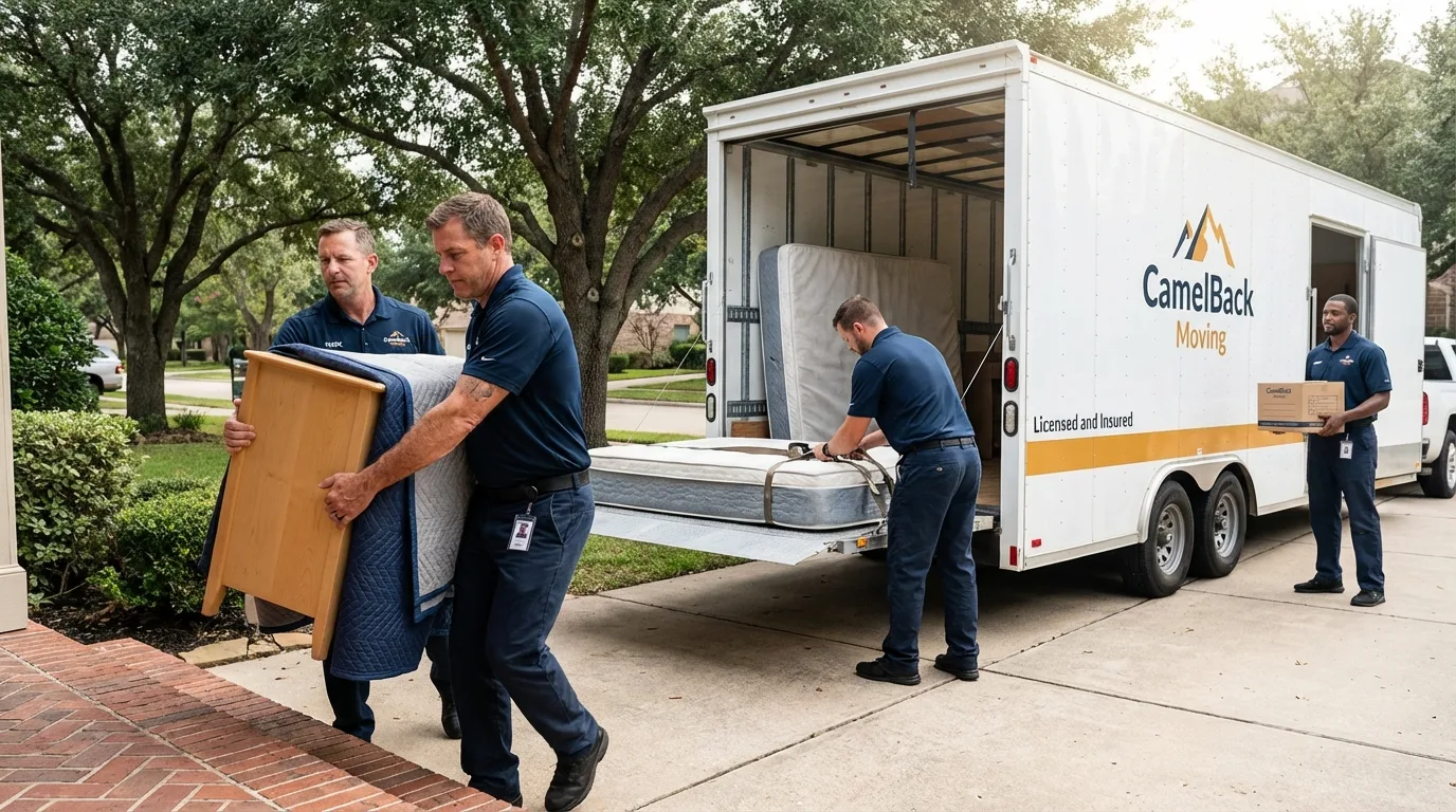 Crew loading residential truck for cross-state move from Elk Grove Village, IL