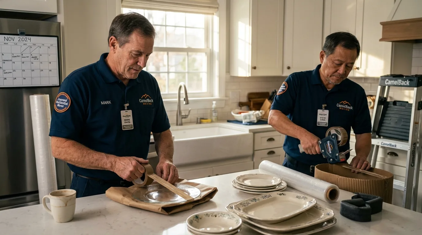 Professional crew packing kitchen dishware in Elk Grove Village, IL