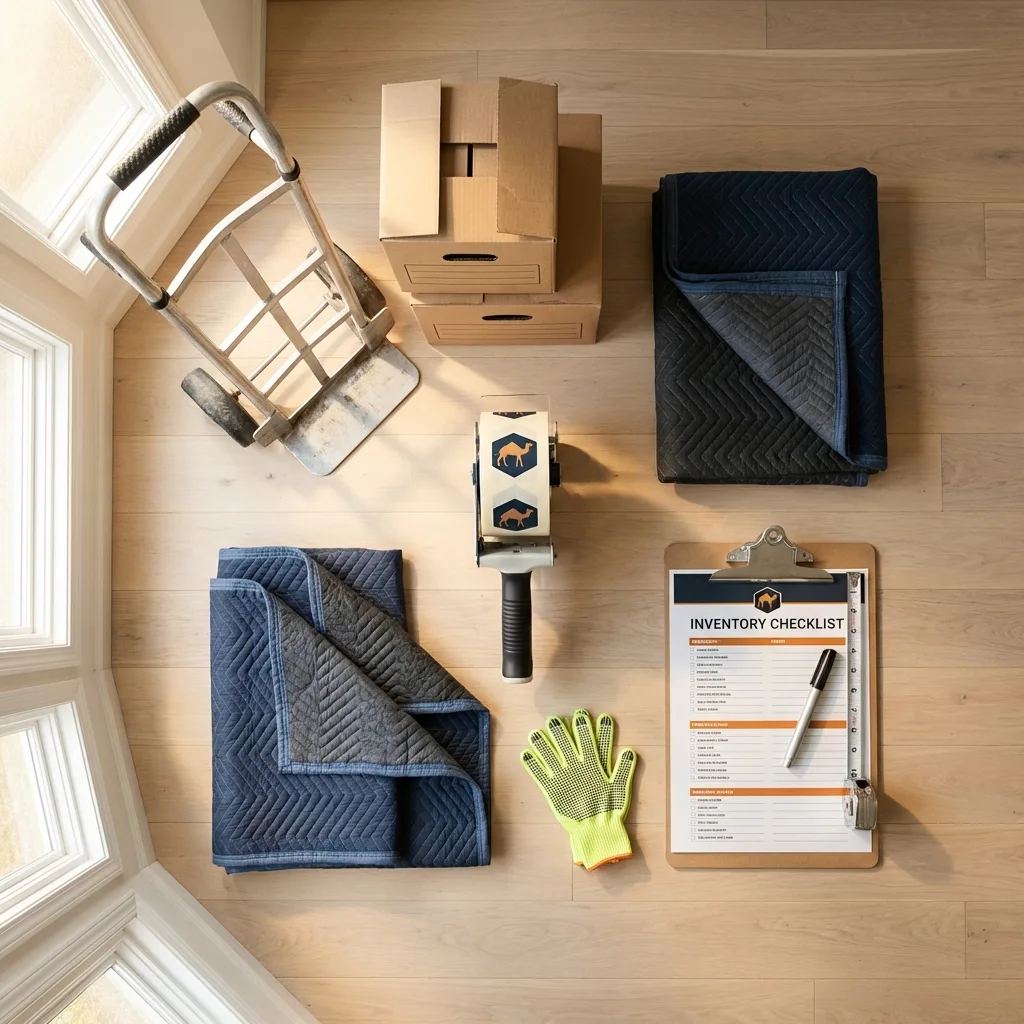 Professional moving supplies and packing materials layout for Elk Grove Village residential relocations
